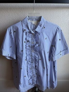 Kate Spade Abuzz Poplin Bumble Bees Blue & White Striped